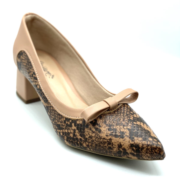 Scarpin Nude animal print salto bloco