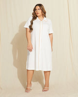 P399.19 Vestido midi com detalhe vivo Branco