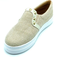 Slip on bege linho com tachas