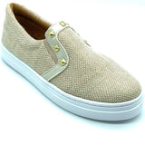 Slip on bege linho com tachas