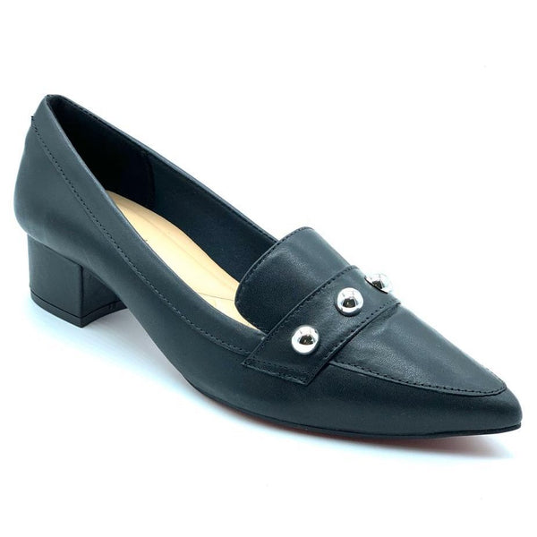 Scarpin preto com tacha couro comfort premium salto bloco